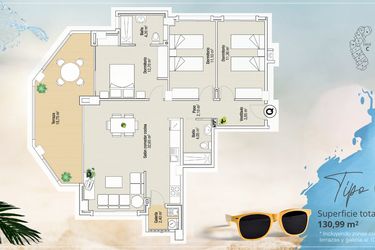 Rzut - Mieszkanie na sprzedaż 3 pokoje o powierzchni 130,99 m² - numer 307 w Apartamenty w La Manga del Mar Menor - 37756457