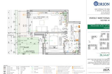 Rzut - Mieszkanie na sprzedaż 2 pokoje o powierzchni 36,44 m² - numer N1.20 w Osiedle Narcyzowe etap 2