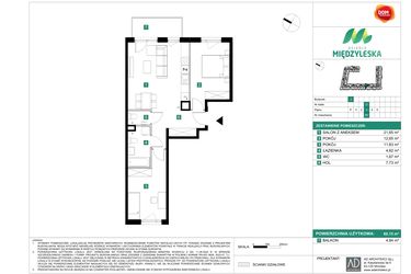 Rzut - Mieszkanie na sprzedaż 3 pokoje o powierzchni 60,15 m² - numer 89 w Osiedle Międzyleska - etap II