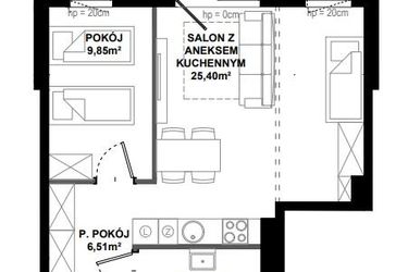 Rzut - Mieszkanie na sprzedaż 2 pokoje o powierzchni 47,7 m² - numer B.108 w Apartamenty Bałtyk