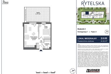 Rzut - Mieszkanie na sprzedaż 2 pokoje o powierzchni 44,36 m² - numer 2.0.05 w Rytelska