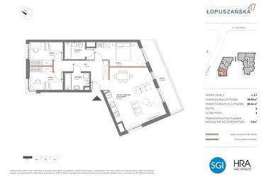 Rzut - Mieszkanie na sprzedaż 4 pokoje o powierzchni 88,21 m² - numer L.5.1 w Łopuszańska 47 - etap 4
