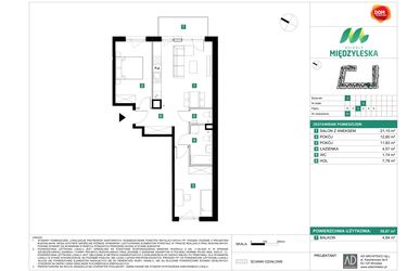 Rzut - Mieszkanie na sprzedaż 3 pokoje o powierzchni 59,67 m² - numer 82 w Osiedle Międzyleska - etap II