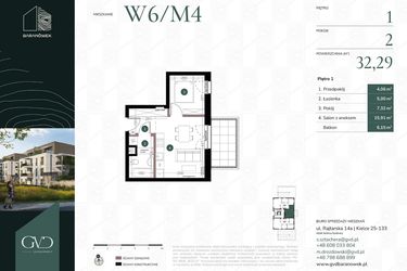 Rzut - Mieszkanie na sprzedaż 2 pokoje o powierzchni 32,29 m² - numer W6/04 w Baranówek