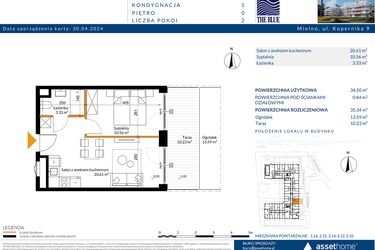 Rzut - Mieszkanie na sprzedaż 2 pokoje o powierzchni 35,34 m² - numer 0.15 w The Blue