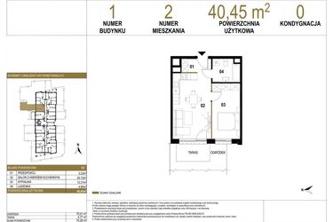 Rzut - Mieszkanie na sprzedaż 2 pokoje o powierzchni 40,45 m² - numer 1.M2 w Osiedle Saturna