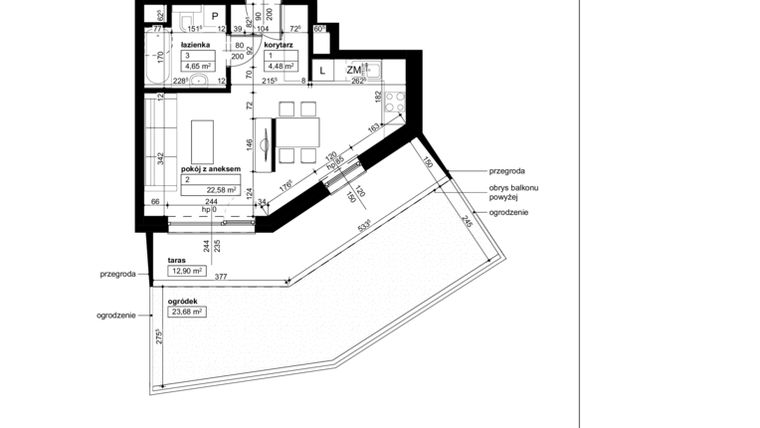 Rzut - Mieszkanie na sprzedaż 1 pokój o powierzchni 31,71 m² - numer D2/2/0/2 w Malta Wołkowyska etap III