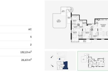 Rzut - Mieszkanie na sprzedaż 5 pokoi o powierzchni 132,13 m² - numer 6C0208 w Jaśminowy Mokotów etap VI