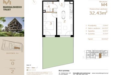 Rzut - Mieszkanie na sprzedaż 2 pokoje o powierzchni 32,43 m² - numer M4 w Massalskiego Trust