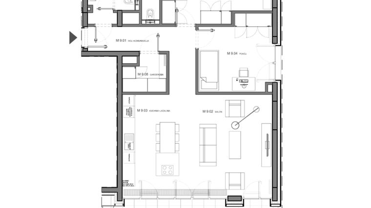 Rzut - Mieszkanie na sprzedaż 3 pokoje o powierzchni 102,6 m² - numer m9 w Broniwoja 5