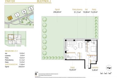 Rzut - Mieszkanie na sprzedaż 3 pokoje o powierzchni 71,86 m² - numer 0.4/J w Panorama Park