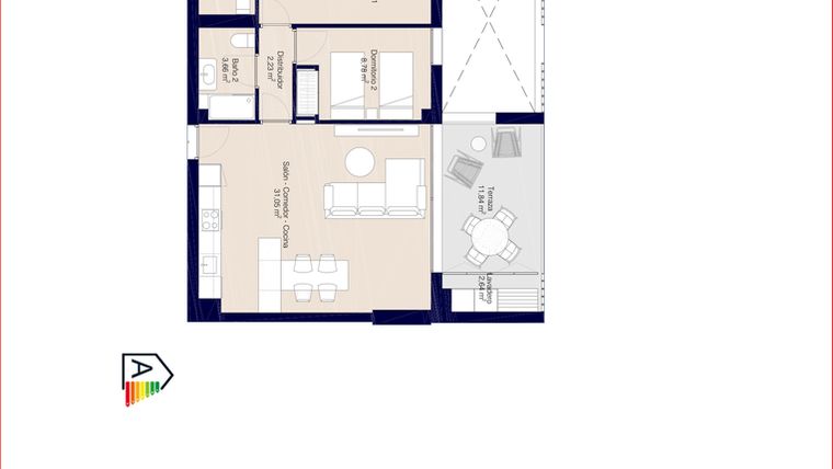Rzut - Mieszkanie na sprzedaż 2 pokoje o powierzchni 88,47 m² - numer 1-030 w Apartamenty w Denia - 24356899