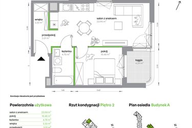 Rzut - Mieszkanie na sprzedaż 2 pokoje o powierzchni 44,42 m² - numer AA0204/4 w M Bemowo