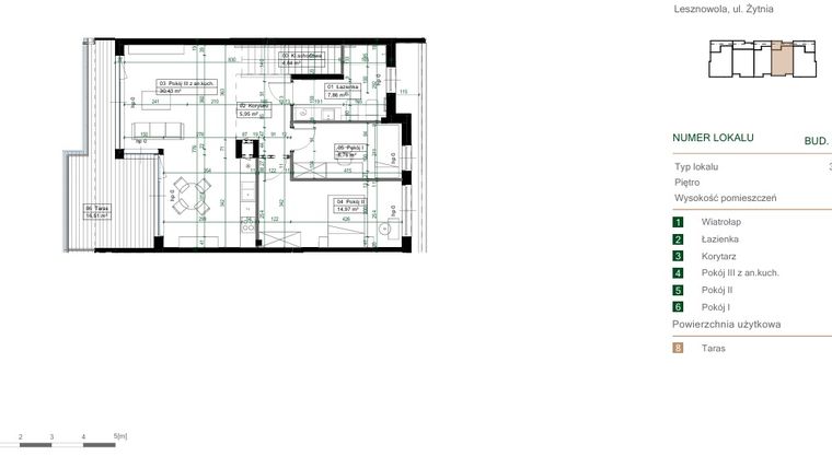 Rzut - Mieszkanie na sprzedaż 3 pokoje o powierzchni 69,34 m² - numer 12.2 w Green Ville
