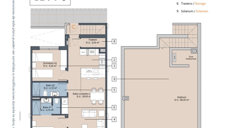 Rzut - Mieszkanie na sprzedaż 2 pokoje o powierzchni 65,6 m² - numer 2.1.C w LA Sunrise - Los Alcázares