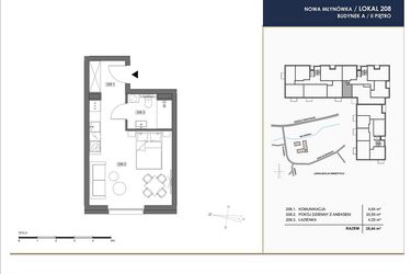 Rzut - Mieszkanie na sprzedaż 1 pokój o powierzchni 29,44 m² - numer A.208 w Nowa Młynówka