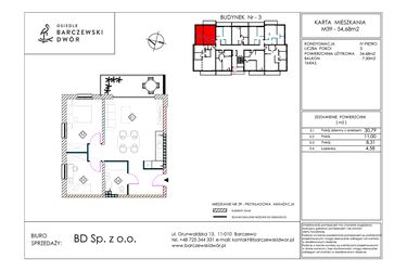 Rzut - Mieszkanie na sprzedaż 3 pokoje o powierzchni 54,68 m² - numer M39 w Osiedle Barczewski Dwór etap III