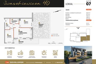 Rzut - Mieszkanie na sprzedaż 3 pokoje o powierzchni 59,49 m² - numer A-1-2 w Iwaszkiewicza 40