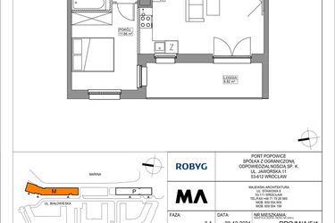 Rzut - Mieszkanie na sprzedaż 2 pokoje o powierzchni 47 m² - numer PPO/M/A/5/1 w Port Popowice bud. M i P