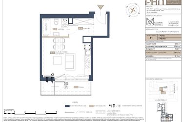 Rzut - Mieszkanie na sprzedaż 1 pokój o powierzchni 28,41 m² - numer 11 w Apartamenty Jana Pawła 34