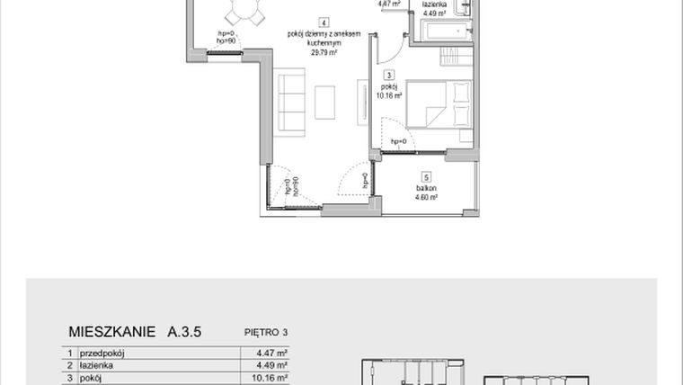 Rzut - Mieszkanie na sprzedaż 2 pokoje o powierzchni 48,91 m² - numer A.3.5 w ATAL Symbioza IA