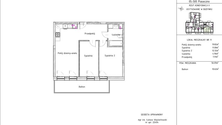 Rzut - Mieszkanie na sprzedaż 3 pokoje o powierzchni 56,09 m² - numer B1 – M1.2 w Primacasa