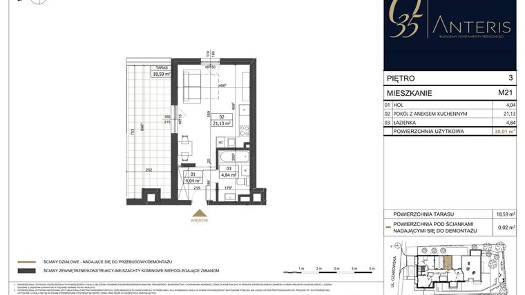 Rzut - Mieszkanie na sprzedaż 1 pokój o powierzchni 30,01 m² - numer M.21 w Ożarowska 35
