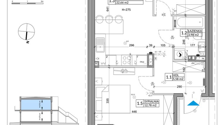 Rzut - Mieszkanie na sprzedaż 3 pokoje o powierzchni 56,89 m² - numer 57B w Osiedle Młodych etap IX