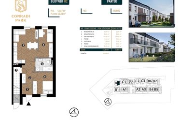 Rzut - Mieszkanie na sprzedaż 3 pokoje o powierzchni 56,91 m² - numer B2.M2 w Conradi Park