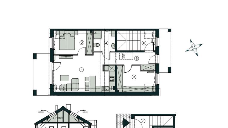 Rzut - Mieszkanie na sprzedaż 3 pokoje o powierzchni 54,93 m² - numer W2 w Aleja Wiśniowa Pogórze