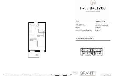 Rzut - Mieszkanie na sprzedaż 1 pokój o powierzchni 29,4 m² - numer FBJC-M40 w Fale Bałtyku Cook