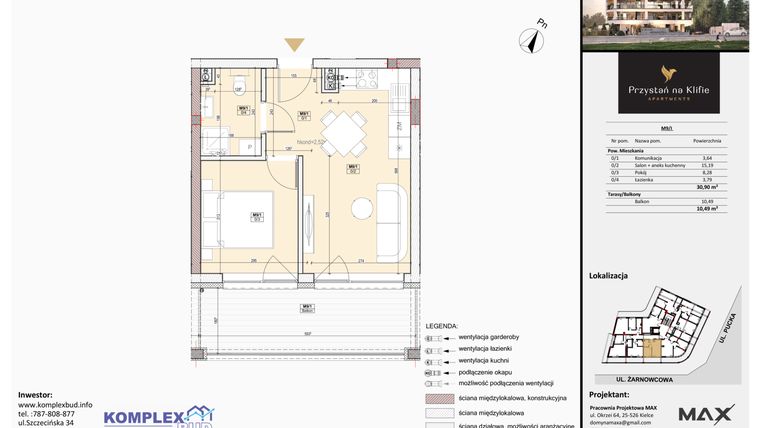 Rzut - Mieszkanie na sprzedaż 2 pokoje o powierzchni 30,87 m² - numer M9 w Przystań na Klifie