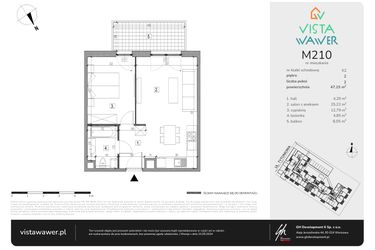 Rzut - Mieszkanie na sprzedaż 2 pokoje o powierzchni 47,15 m² - numer M210 w Vista Wawer