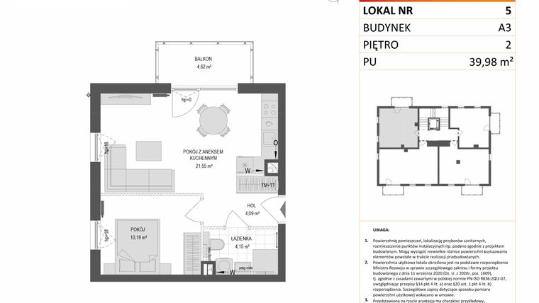 Rzut - Mieszkanie na sprzedaż 2 pokoje o powierzchni 39,98 m² - numer A3.5 w Gdańskie Zacisze