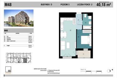 Rzut - Mieszkanie na sprzedaż 2 pokoje o powierzchni 40,07 m² - numer D48 w Panorama Kwiatkowskiego