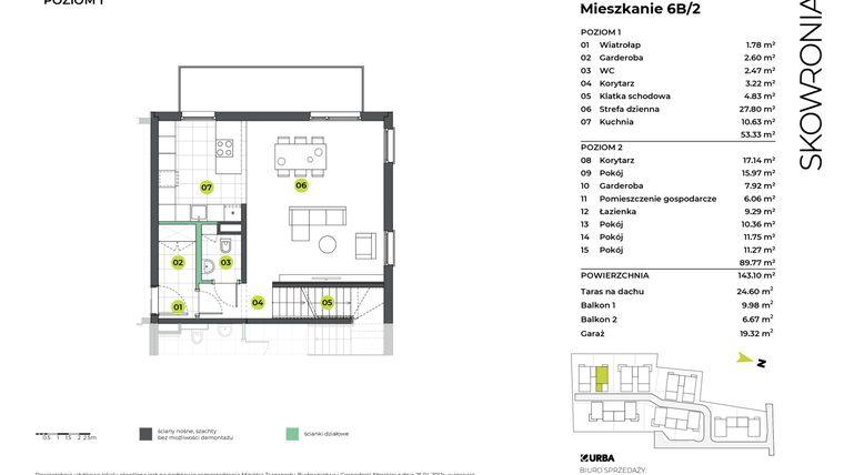 Rzut - Mieszkanie na sprzedaż 5 pokoi o powierzchni 143,1 m² - numer 6BL/2 w Skowronia