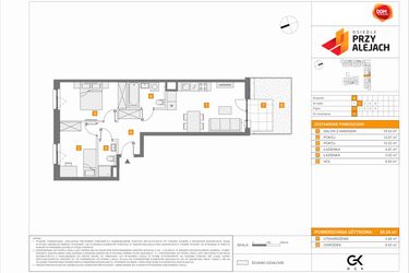 Rzut - Mieszkanie na sprzedaż 3 pokoje o powierzchni 60,24 m² - numer B31 w Osiedle Przy Alejach etap 2