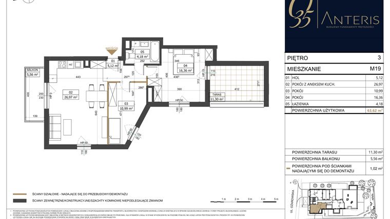Rzut - Mieszkanie na sprzedaż 4 pokoje o powierzchni 63,62 m² - numer M.19 w Ożarowska 35