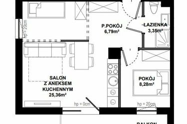 Rzut - Mieszkanie na sprzedaż 2 pokoje o powierzchni 44,77 m² - numer C.7 w Apartamenty Bałtyk