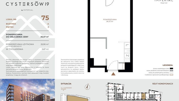 Rzut - Mieszkanie na sprzedaż 1 pokój o powierzchni 26,56 m² - numer 75 w Cystersów 19 - lokale inwestycyjne
