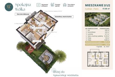 Rzut - Mieszkanie na sprzedaż 3 pokoje o powierzchni 57,66 m² - numer D1/2 w Spokojna Wólka etap IV