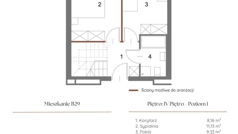 Rzut - Mieszkanie na sprzedaż 1 pokój o powierzchni 61,93 m² - numer B29 w Dąbrowskiego 9