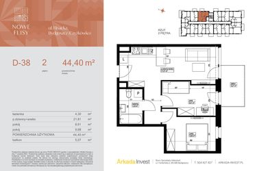 Rzut - Mieszkanie na sprzedaż 3 pokoje o powierzchni 44,4 m² - numer M38_NF.d w Nowe Flisy II