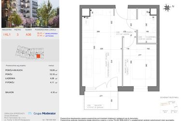 Rzut - Mieszkanie na sprzedaż 2 pokoje o powierzchni 37,44 m² - numer I-A36 w Industria etap I-A