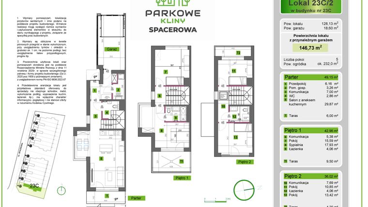 Rzut - Dom na sprzedaż 5 pokoi o powierzchni 146,73 m² - numer 23C/2 w Parkowe Kliny