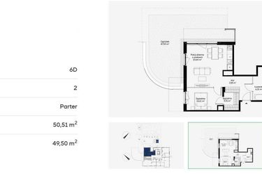 Rzut - Mieszkanie na sprzedaż 2 pokoje o powierzchni 50,51 m² - numer 6D0004 w Jaśminowy Mokotów etap VI