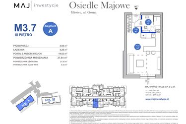 Rzut - Mieszkanie na sprzedaż 1 pokój o powierzchni 27,94 m² - numer M3.7 w Osiedle Majowe 2.0 etap II