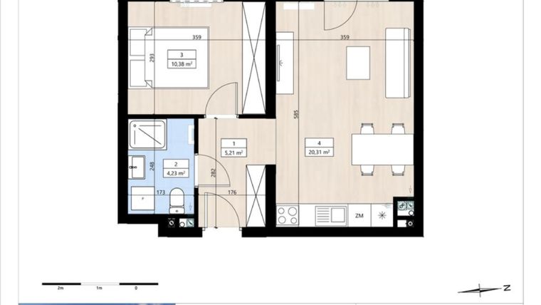 Rzut - Mieszkanie na sprzedaż 2 pokoje o powierzchni 40,29 m² - numer B4/1/24 w Montano bud. B4