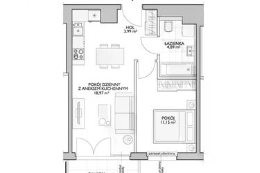 Rzut - Mieszkanie na sprzedaż 2 pokoje o powierzchni 40,15 m² - numer WO/P33/12 w Wiszące Ogrody