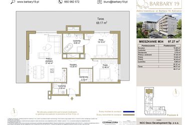 Rzut - Mieszkanie na sprzedaż 3 pokoje o powierzchni 97,27 m² - numer 34 w Barbary 19